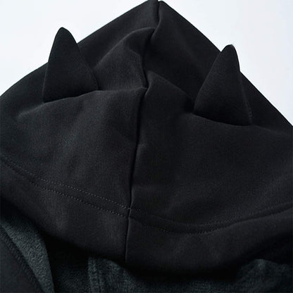 Kawaii Cat Ear Gothic Hoodie – Harajuku Cold Shoulder Bandage Sweatshirt