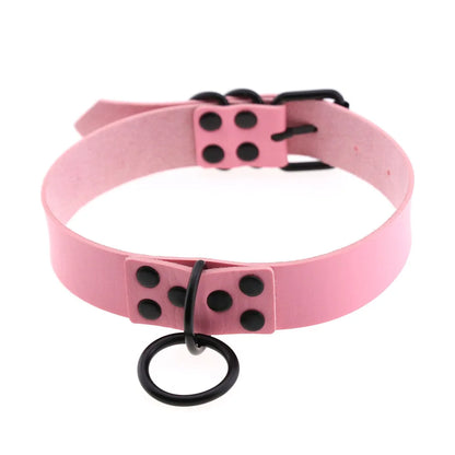 Goth Pink Leather Choker – Punk Spiked Rivet Collar Necklace