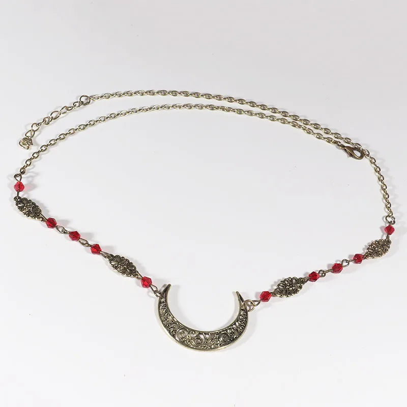 Vintage Moon Head Chain – Beaded Hair Jewelry Crown for Women