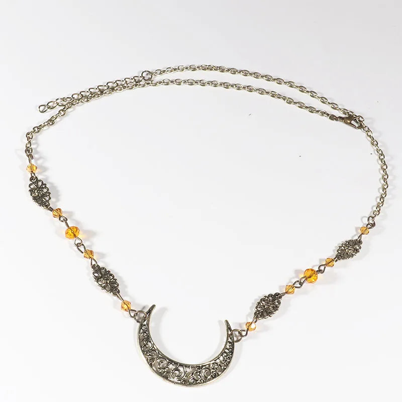 Vintage Moon Head Chain – Beaded Hair Jewelry Crown for Women