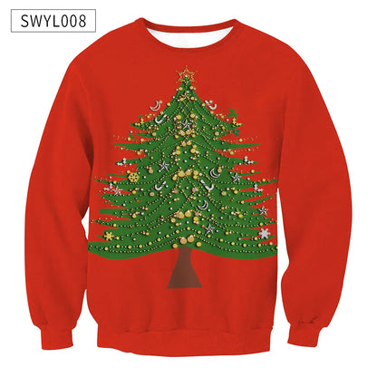 Ugly Christmas Sweater – Funny Santa & Elf Holiday Print Pullover