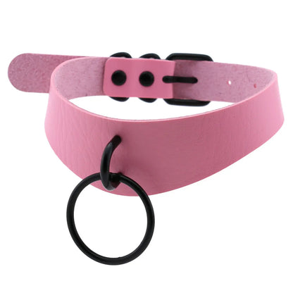 Goth Pink Leather Choker – Punk Spiked Rivet Collar Necklace