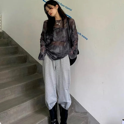 Women’s Tie-Dye Long Sleeve T-Shirt – Loose Minimalist Harajuku Top