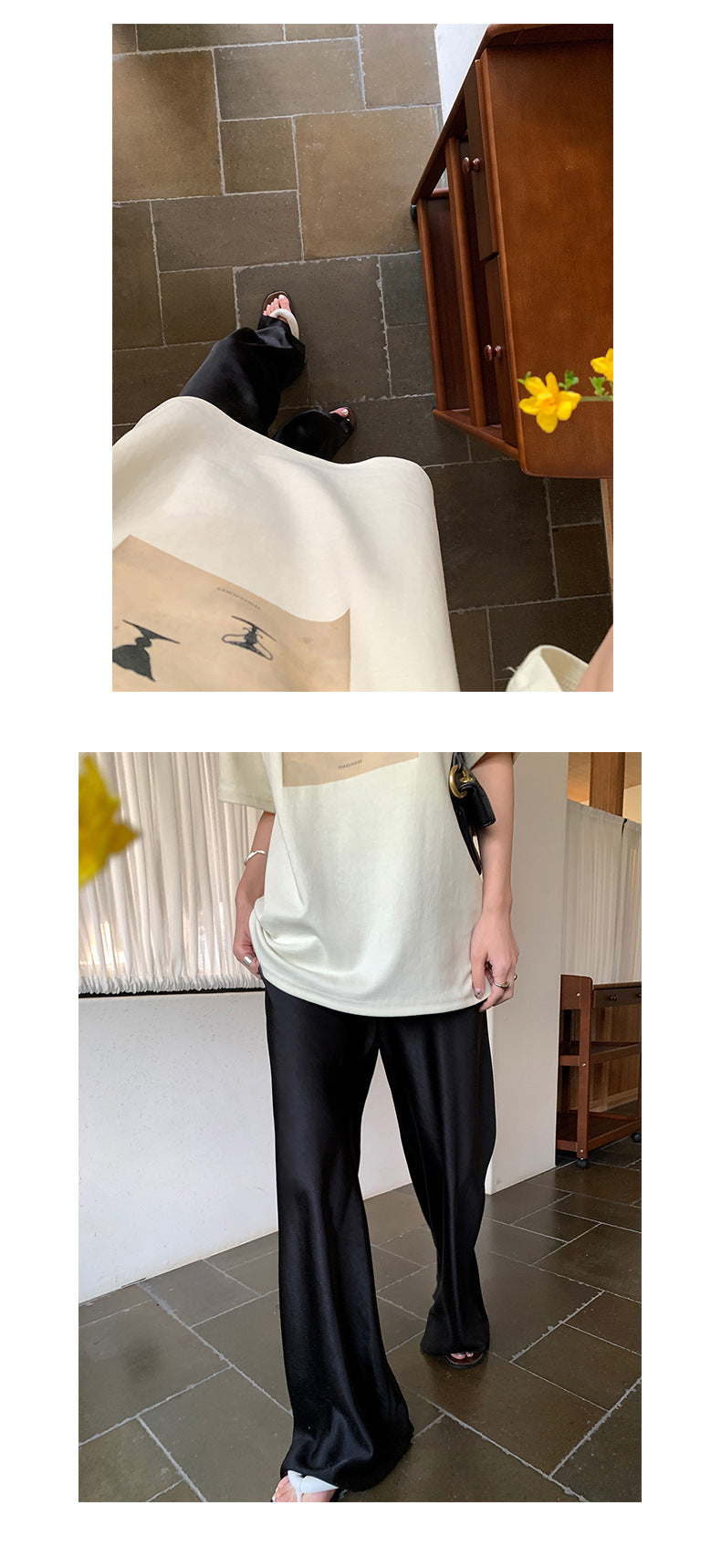 Satin Wide-Leg Pants – Elegant Korean Fashion Summer Trousers
