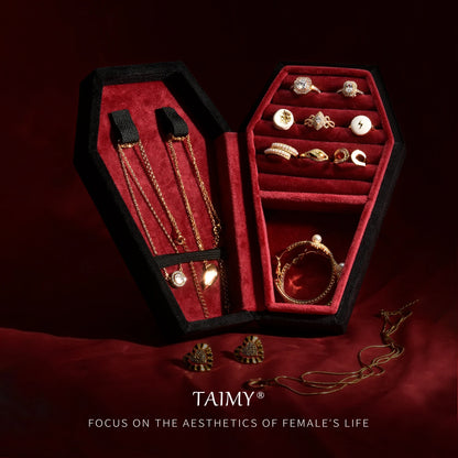 Gothic Velvet Coffin Jewelry Box – Customizable Ring & Necklace Display Case