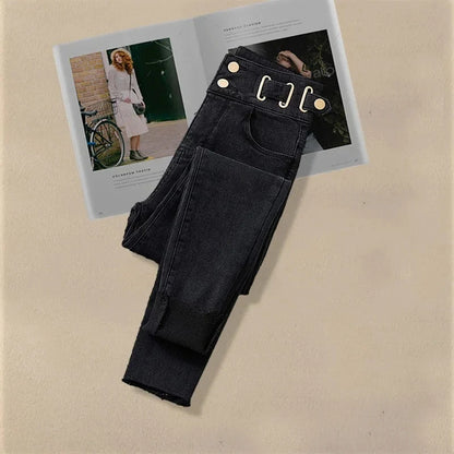 Korean Fashion Two-Piece Set – Fake Layered Shirt Top & Slim Fit Jeans
