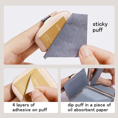 100 Sheets Bamboo Charcoal Oil Absorbing Paper – Portable Powder Puff with Mirror
