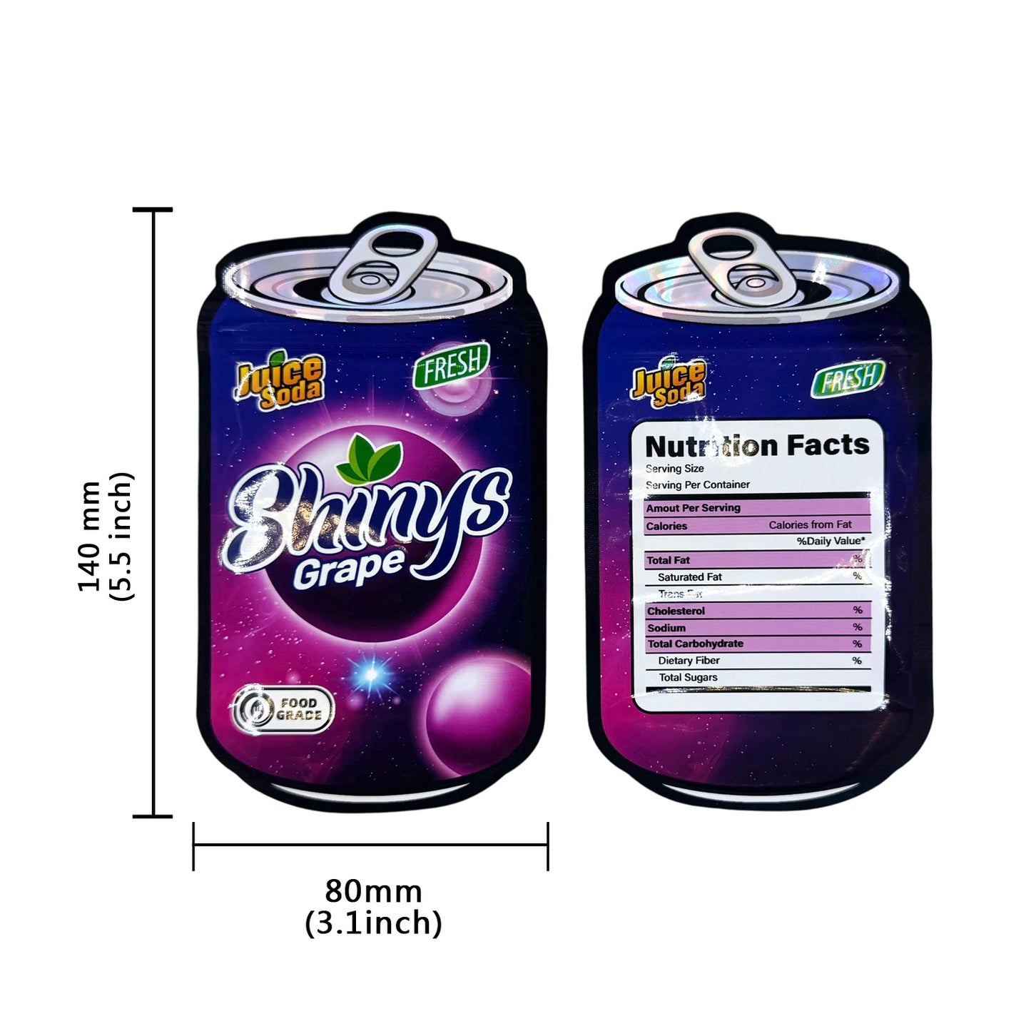 50pcs Holographic Juice Can Stand-Up Mylar Bags – Resealable Zip Pouches