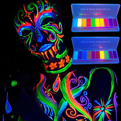 10-Color Glow Neon UV Face & Body Paint – Fluorescent Party Makeup Oil