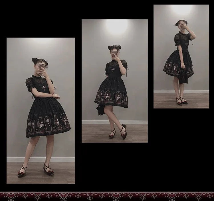 Dark Gothic Devil Print Lolita Dress