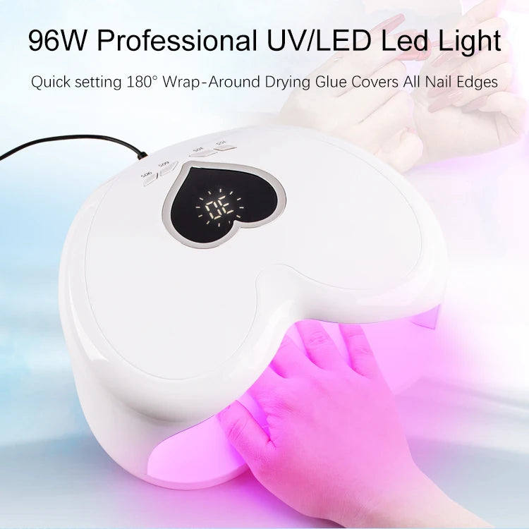 High Power 96W Heart-Shaped LED Nail Lamp – Red Light Gel Polish Dryer