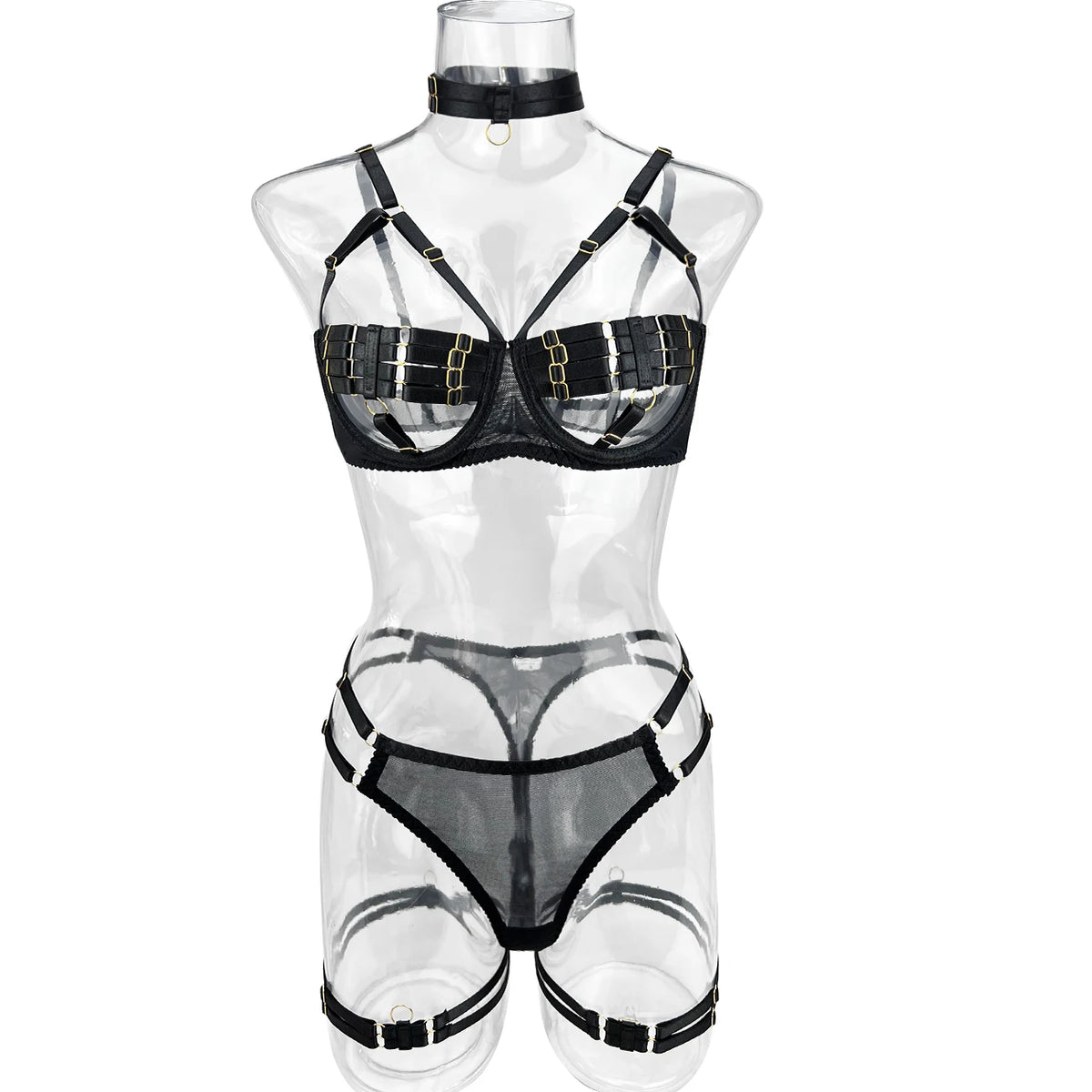 5-Piece Hollow Lingerie Set – Sensual Open Bra & Brief Outfit