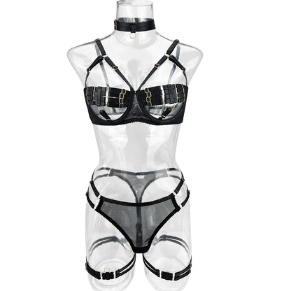 5-Piece Hollow Lingerie Set – Sensual Open Bra & Brief Outfit