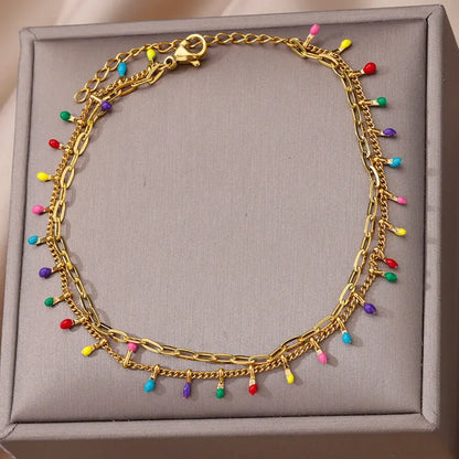 Boho Drop Anklet – Women’s Gold Stainless Steel Wedding & Aesthetic Jewelry (20+5cm)