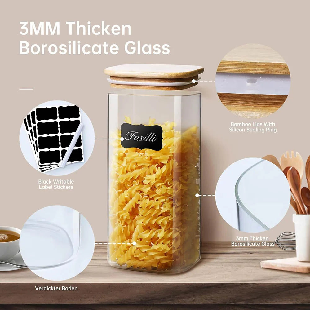 Square Glass Storage Jar with Bamboo Lid
