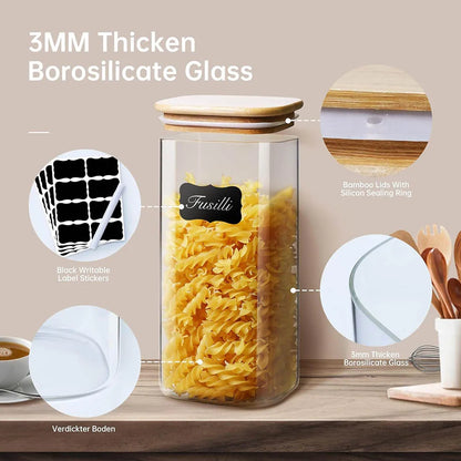 Square Glass Storage Jar with Bamboo Lid