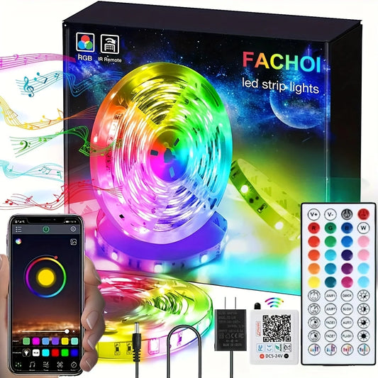 RGB LED Strip Lights – Music Sync Rope Lights with Remote & App Control (16ft–196ft)