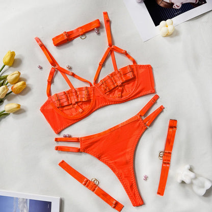 5-Piece Hollow Lingerie Set – Sensual Open Bra & Brief Outfit