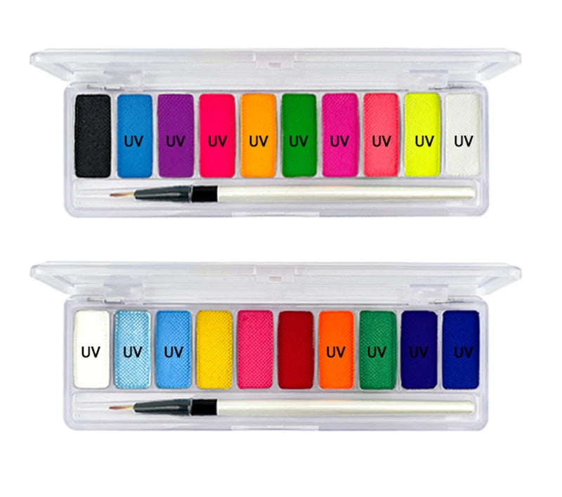 10-Color Glow Neon UV Face & Body Paint – Fluorescent Party Makeup Oil