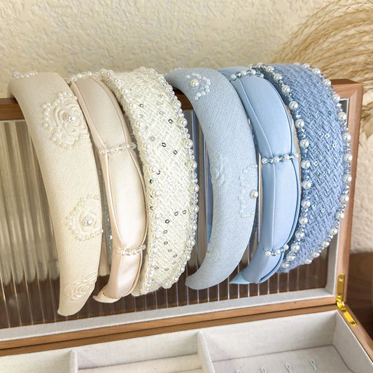 Retro Rose Pearl & Crystal Headband