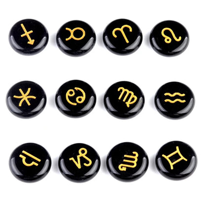 12-Piece Mini Chakra Stones Set – Natural Amethyst, Quartz & Semi-Precious Crystals with Zodiac Symbols