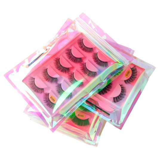 False Eyelash Kit – 3/5 Pairs Fluffy Mink Lashes with Tweezer & Brush
