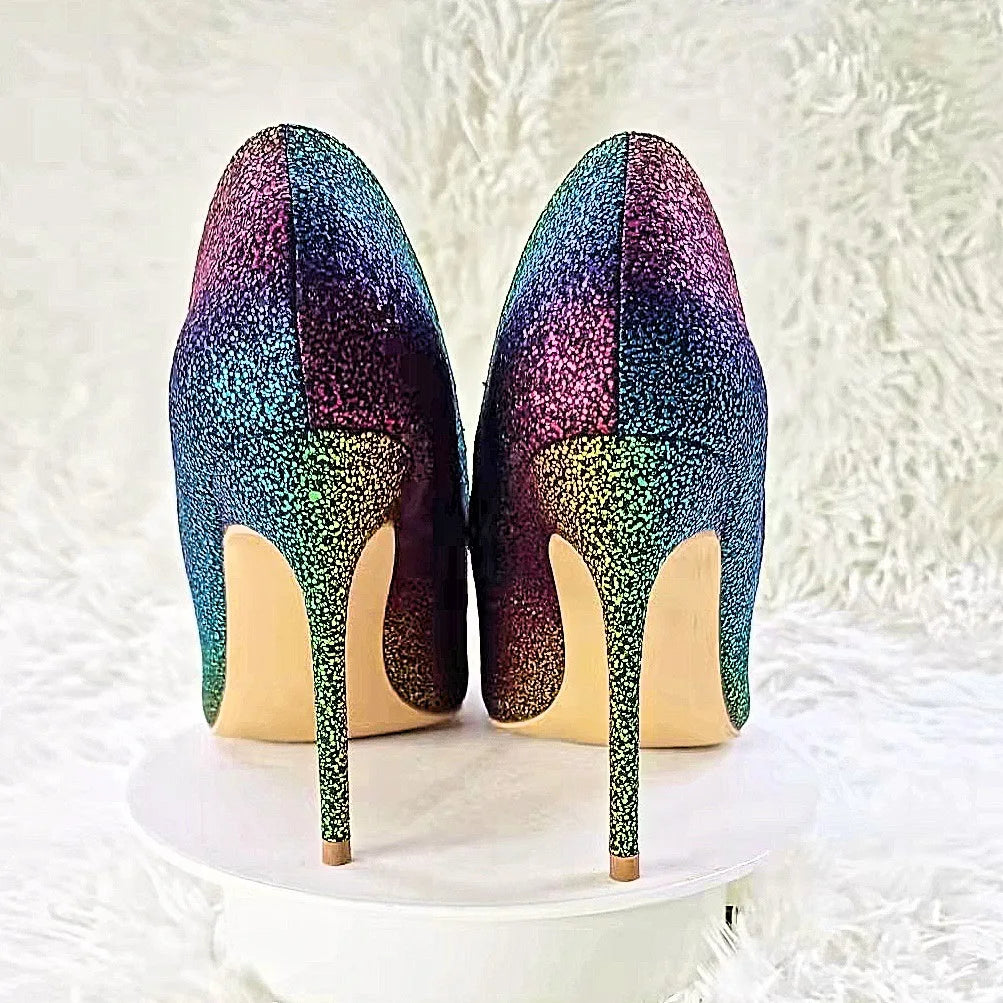 Gradient Glitter Pointed Toe High Heel Pumps