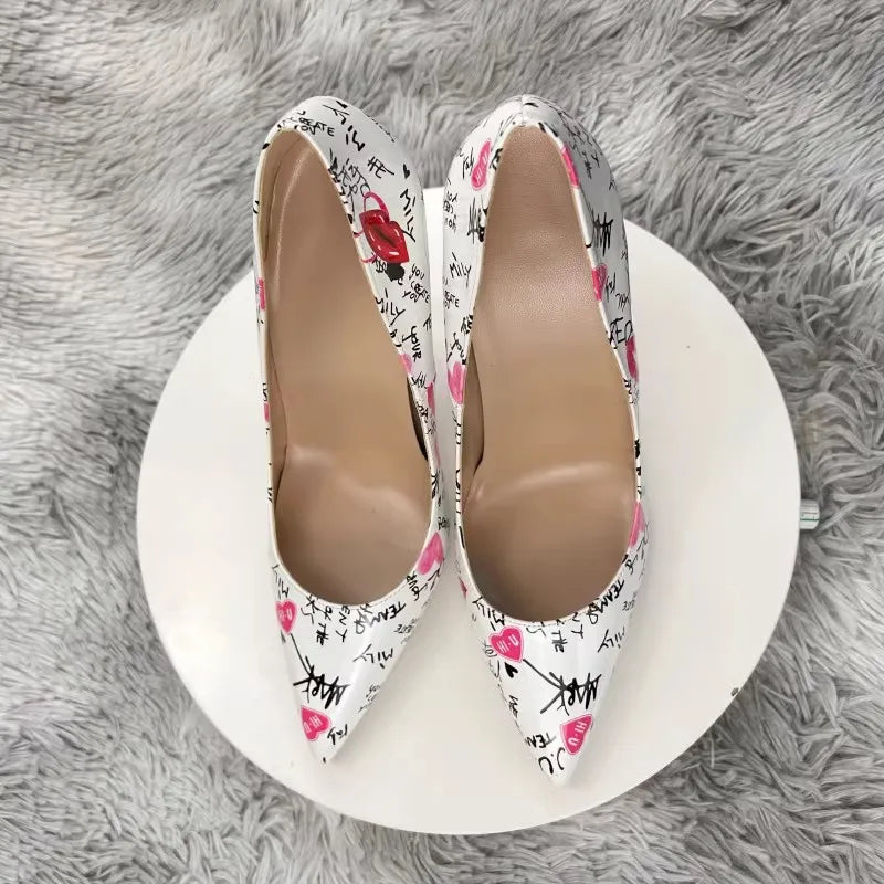 Graffiti Print Pointed Toe Stiletto Heels