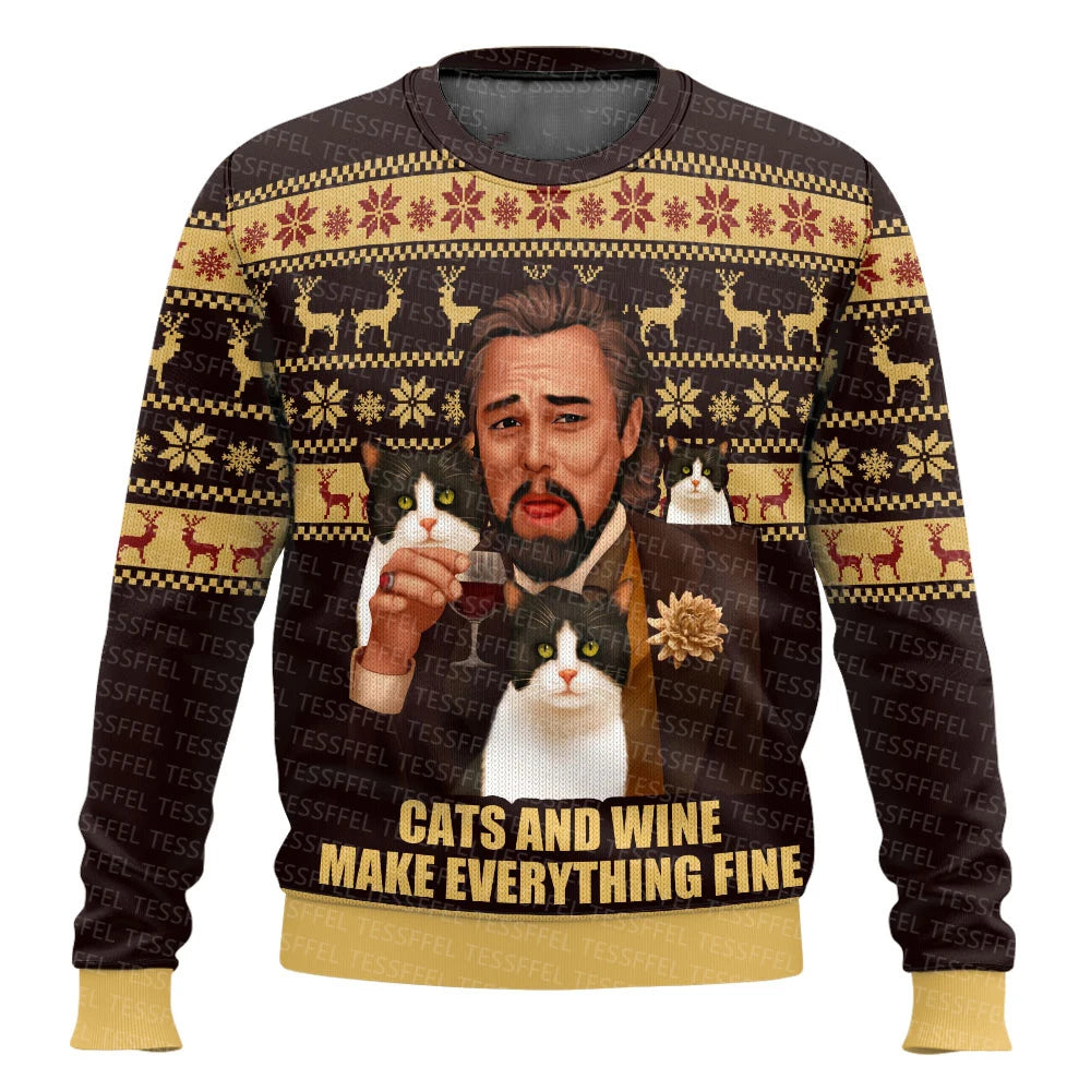 3D Christmas Cosplay Ugly Sweater – Santa, Jesus & Anime Print Holiday Pullover
