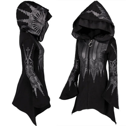 Gothic Street Punk Zip Hoodie – Harajuku Y2K Grunge Long Hooded Top