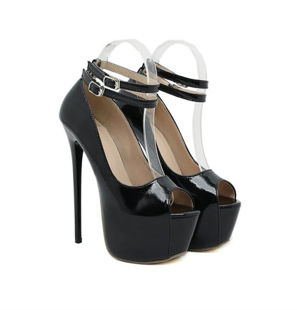 Double Buckle Platform Peep Toe High Heels