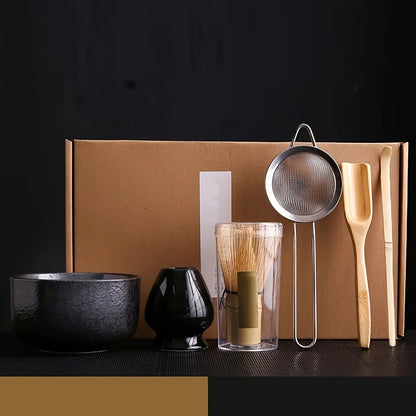 6PCS Japanese-Style Matcha Tea Set – Bowl, Spoon, Whisk, Sieve, and Accessories