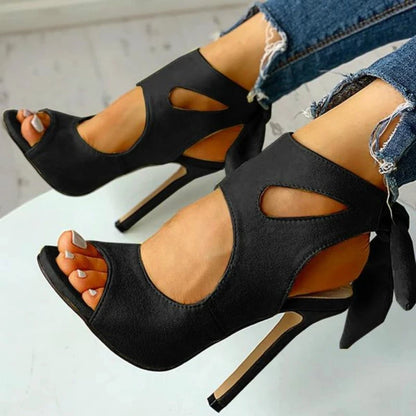Lace-Up Peep Toe Ankle Strap High Heels