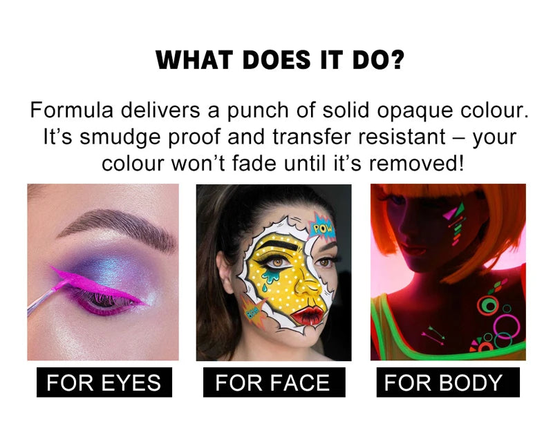 10-Color Glow Neon UV Face & Body Paint – Fluorescent Party Makeup Oil