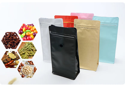 Block Bottom Stand-Up Coffee Pouch – Aluminum Foil Ziplock with Valve