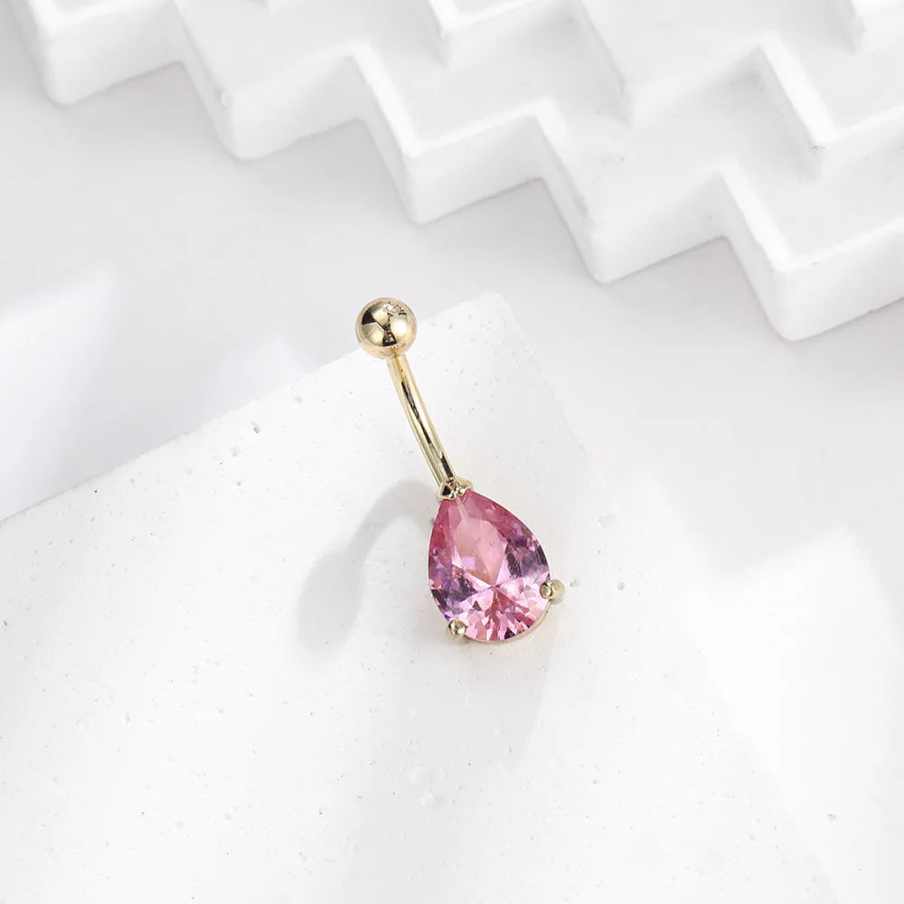 Heart-Shaped Navel Ring – Water Drop Belly Button Piercing Jewelry (14G)