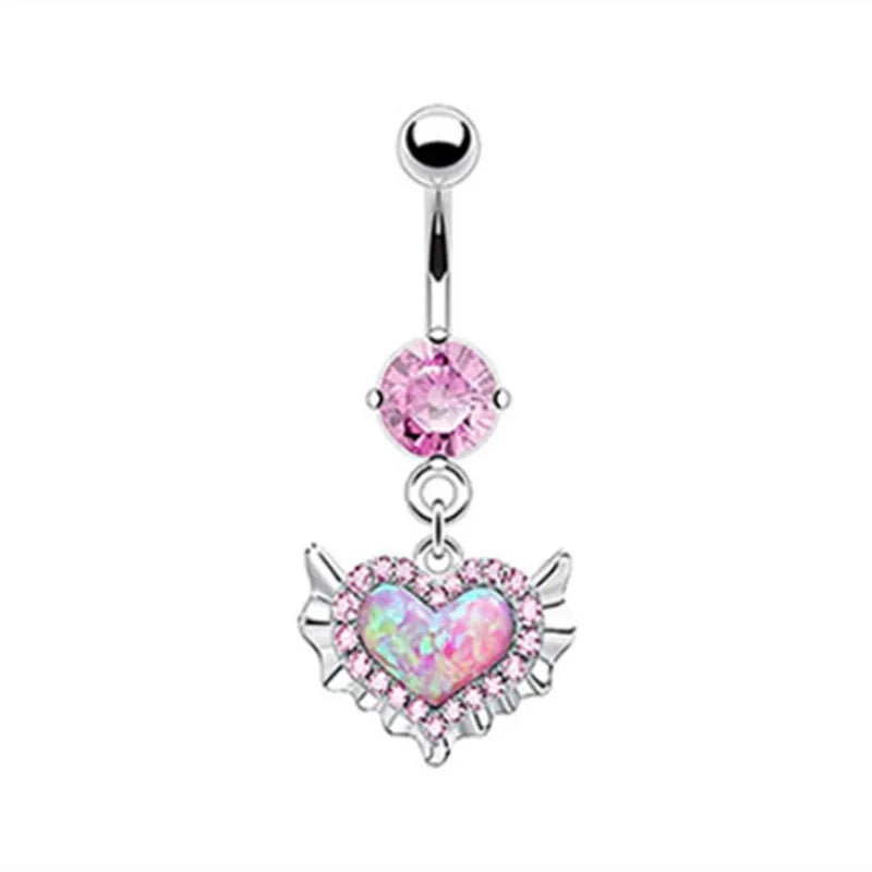 Heart-Shaped Navel Ring – Water Drop Belly Button Piercing Jewelry (14G)