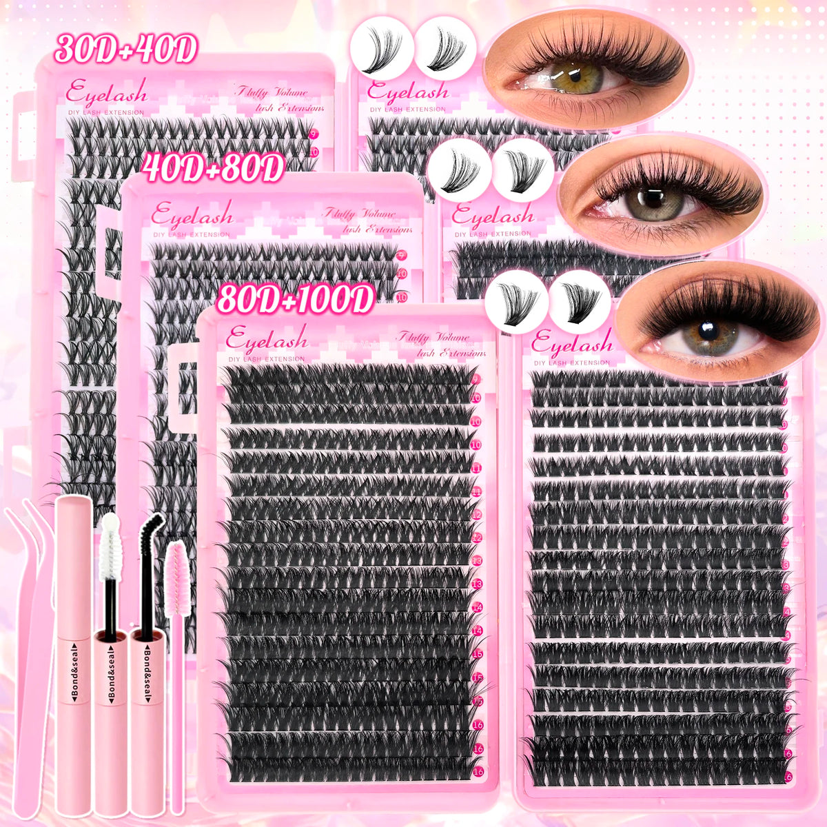 DIY Lash Extension Kit – 720pcs Individual Lash Clusters with Bond & Seal
