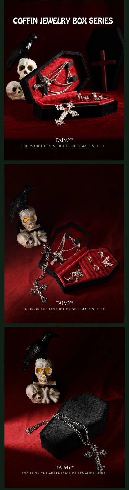 Gothic Velvet Coffin Jewelry Box – Customizable Ring & Necklace Display Case