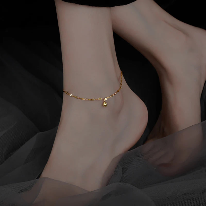 Minimalist Silver Bead Anklet – Women’s Summer Beach Flat Chain Bracelet