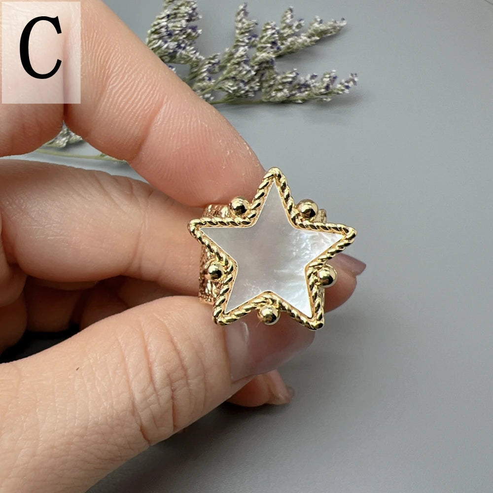 Natural Sea Shell Heart &amp; Star Adjustable Rings – Ocean-Inspired Elegance