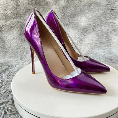 Holographic Purple Stiletto Pumps
