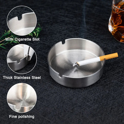 Tabletop Stainless Steel Ashtray – Modern Silver Design with Slot