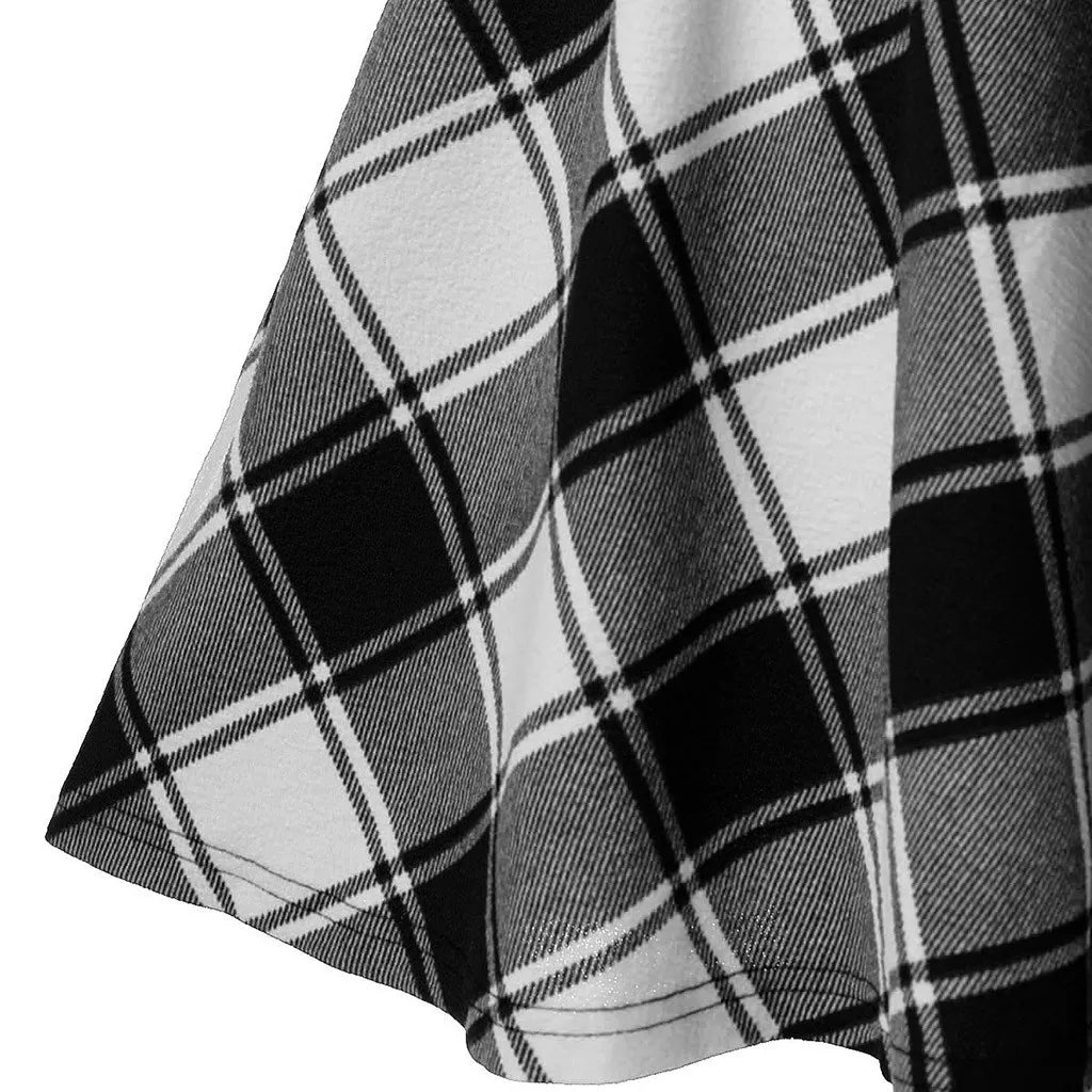 Black Checkered Pleated Gothic Mini Skirt – Punk Plaid Lace-Up Clubwear