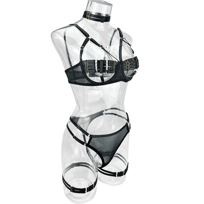 5-Piece Hollow Lingerie Set – Sensual Open Bra & Brief Outfit