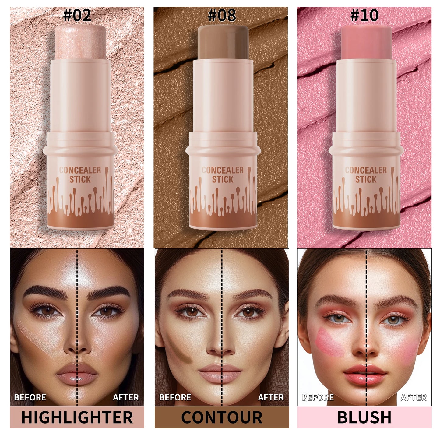 Contour Stick Set – Matte Finish Highlighter & Shadow Duo for Flawless V-Face Sculpting