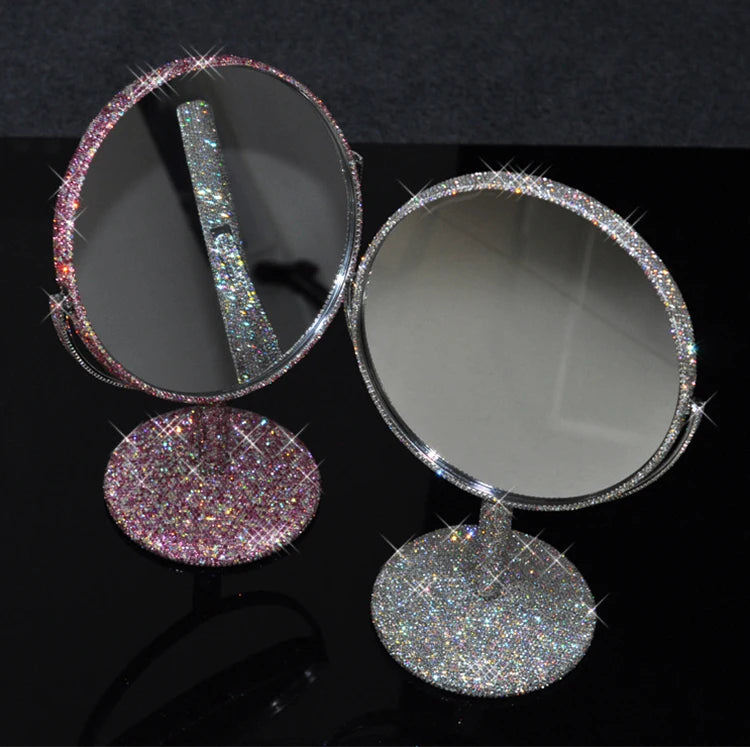 High-End Rhinestone Makeup Mirror – Rotatable Round Vanity Design