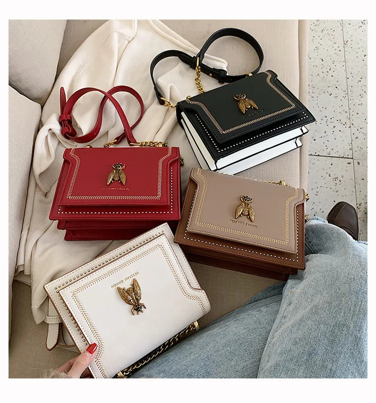 Luxury Bee Design Crossbody Handbag – Elegant Square Shoulder Bag