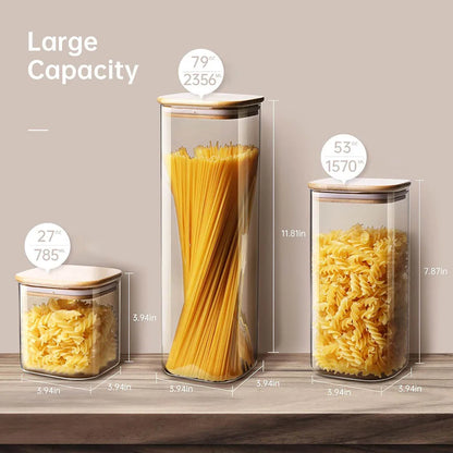 Square Glass Storage Jar with Bamboo Lid