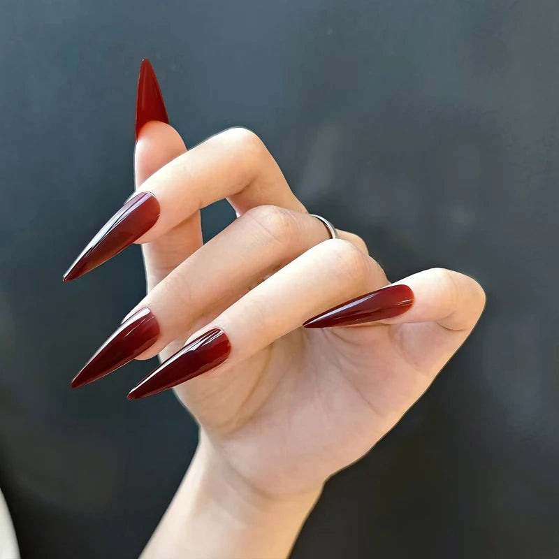 Extra Long Black Stiletto Press-On Nails – 24pc Modern French Style Set 🖤✨